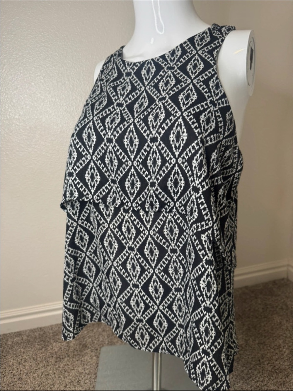 Birdcage Black and White Patterned Sleeveless Top - Made in U.S.A.